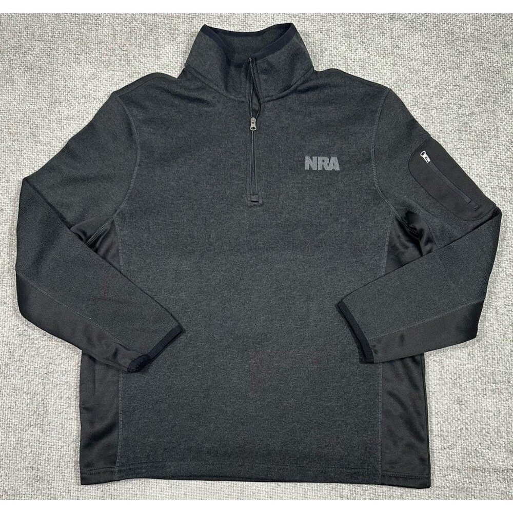 NRA Mens Sweater Size XL Charcoal Gray 1/4‎ Zip Pullover Zip Pocket Long Sleeve